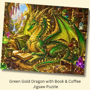 Groene Gouden Draak met Boek & Koffie Legpuzzel