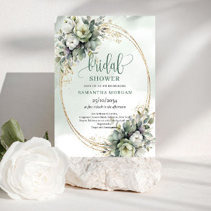 Groene Gouden Eucalyptus Bruiloftsuitnodiging Kaart