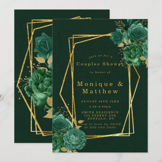Groene gouden geometrische Floral Couples Shower I (Voorkant / Achterkant)