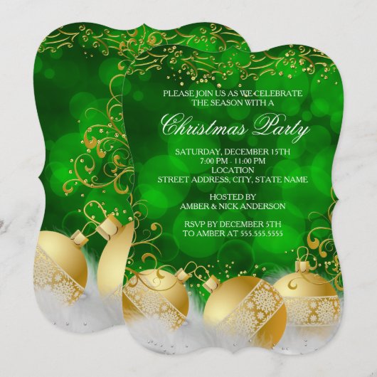 Groene Gouden Kerstballen Witte Kerst Vakantie Fee Kaart (Voorkant / Achterkant)