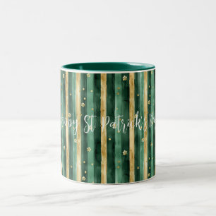 Groene Gouden Klaver St. Patrick's Day Strepen Tweekleurige Koffiemok