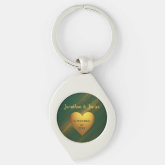 Groene & Gouden Koppelnamen & Trouwdatum Sleutelhanger