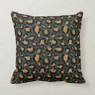 Groene Gouden Metallic Folie Glam Luipaard Vlekken Kussen