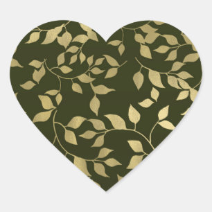 Groene & Gouden Nep Folie Botanische Bladeren Brui Hart Sticker