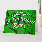 Groene gouden sterren met naam Happy Birthday Kaar Kaart (Voorkant)