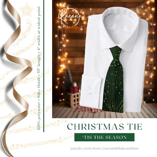 Groene & Gouden Sterren/Strepen Kerst Stropdas