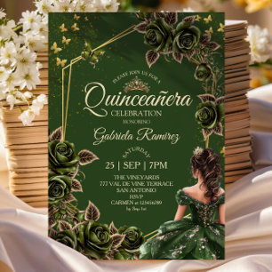 Groene Gouden Tiara Rozen Vlinder Quinceañera Kaart