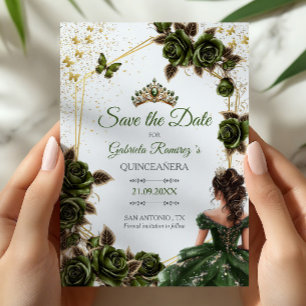 Groene Gouden Tiara Rozen Vlinder Quinceañera Save The Date