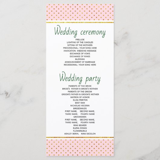 Groene, gouden tropische bladeren roze trouwprogra programma (Achterkant)