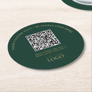 Groene & Gouden Zakelijk Logo QR Code Promotie Ronde Kartonnen Onderzetter