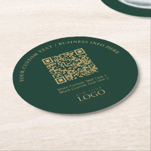 Groene & Gouden Zakelijke Logo QR Code Promotie Ronde Kartonnen Onderzetter