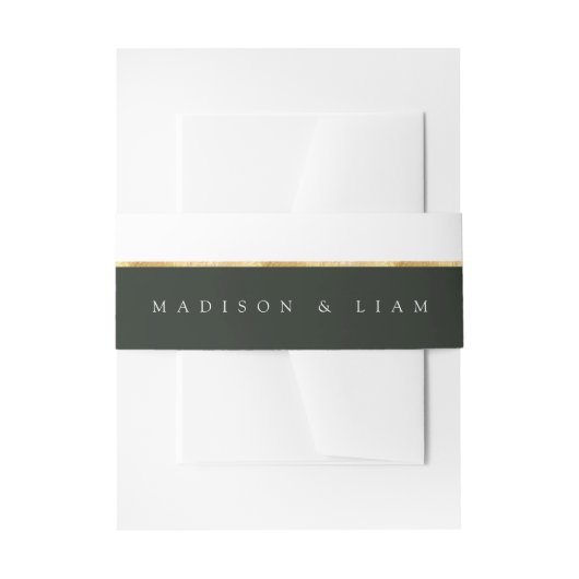 Groene goudfolie Monogram Groene Belly Band Uitnodigingen Wikkel (Voorkant Voorbeeld)