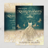 Groene goudglitter-jurk vlindervlinder in kaart (Voorkant / Achterkant)