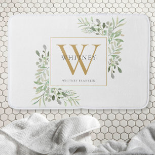 Groene goudkleurige monogram badmat