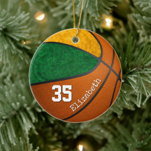 groene goudmeisjes basketbalteamgeest, aangepast keramisch ornament