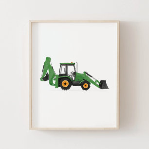 Groene graaflaadcombinatie bouwvoertuig decor poster