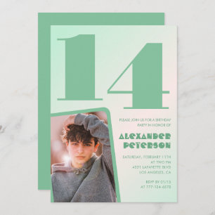 Groene gradiënt 14e verjaardag uitnodigingen Boy P