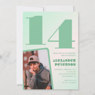Groene gradiënt 14e verjaardag uitnodigingen Boy P