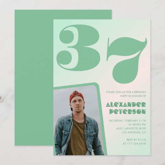 Groene gradiënt 37e verjaardag uitnodigingen Boy P (Voorkant / Achterkant)