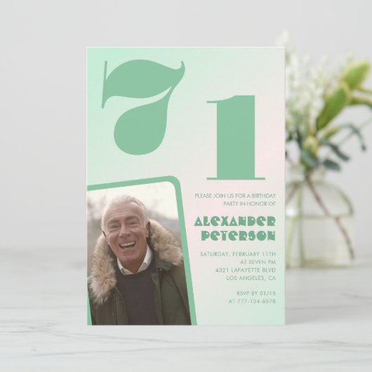 Groene gradiënt 71e verjaardag uitnodigingen Manne (Staand voorkant)