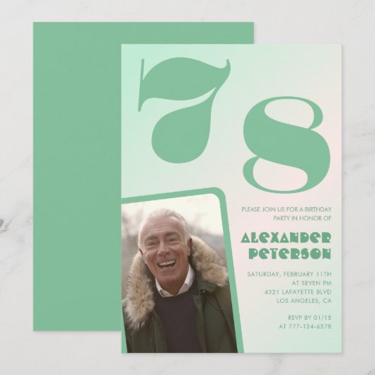 Groene gradiënt 78e verjaardag uitnodigingen Manne (Voorkant / Achterkant)