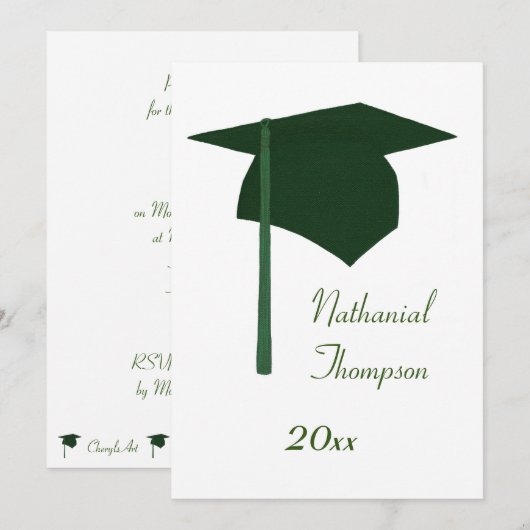 Groene Graduation Cap & Tassel Uitnodigingen (Voorkant / Achterkant)