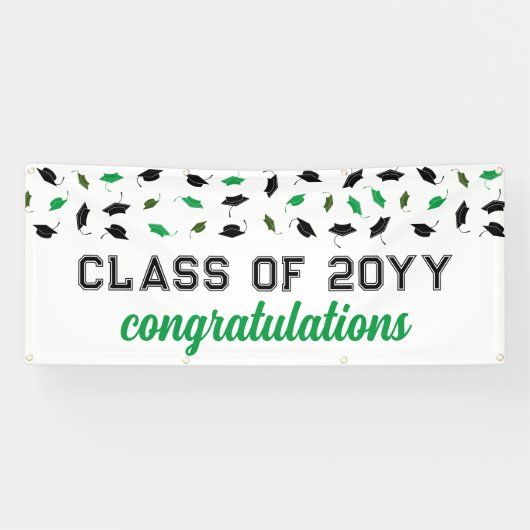 Groene Graduation Caps Klasse van Gefeliciteerd Spandoek (Horizontaal)