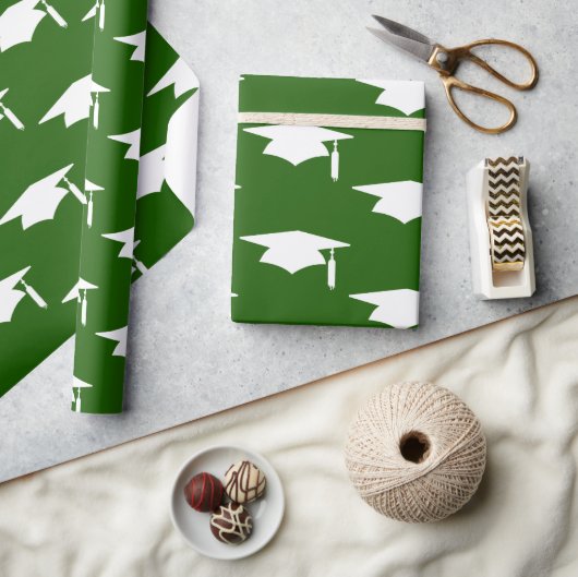 Groene Graduation Caps Pattern - Afstuderen Cadeaupapier (Crafts)