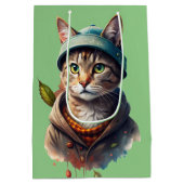 Groene graffiti kattencadeau tas medium cadeauzakje (Achterkant)