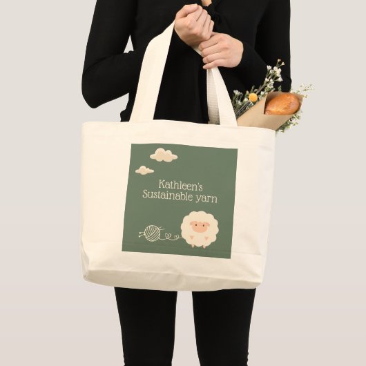 Groene, grappige, houdbare schaap breinaald grote tote bag (Voorkant (product))