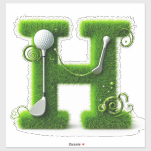 Groene Gras Letter H Met Golfbal, Club Sticker