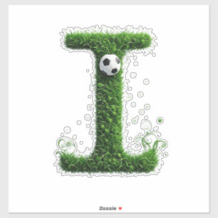 Groene Gras Letter I Met Voetbal Sticker