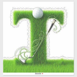 Groene Gras Letter T Met Golfbal, Club Sticker