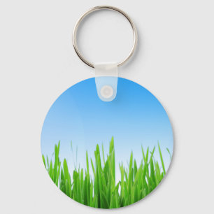 Groene gras tuin met blauwe lucht ontwerp sleutelhanger