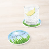 Groene gras tuin met blauwe lucht ontwerp zandsteen onderzetter (Zijkant)