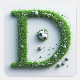 Groene grasletter D-topiaire met voetbal Vierkante Sticker