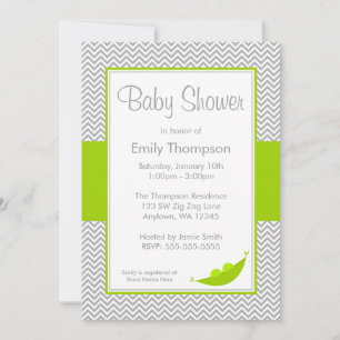 Groene grijze Chevron Pea Pod Baby Shower Invitati Kaart
