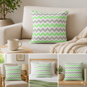 Groene & Grijze Chevron Vierkante Kussen