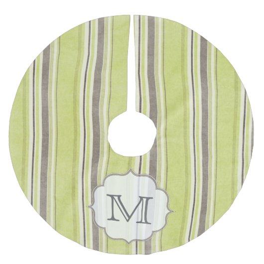 Groene grijze strips Monogram Initiaal Kerstboom Rok (Voorkant)