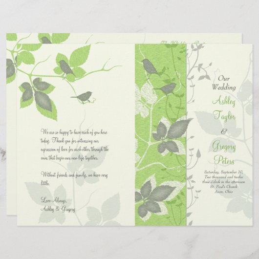 Groene grijze vogels en wijnzegenprogramma (Voorkant / Achterkant)