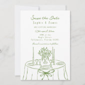 Groene grillige hand-getrokken trendy bruiloft kaart (Voorkant)