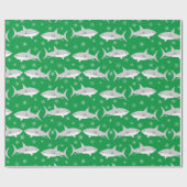 Groene haai en sneeuwvlok kerstontwerp cadeaupapier (Vlak)