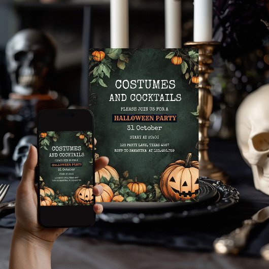 Groene Halloween Party Uitnodiging met Pompoen