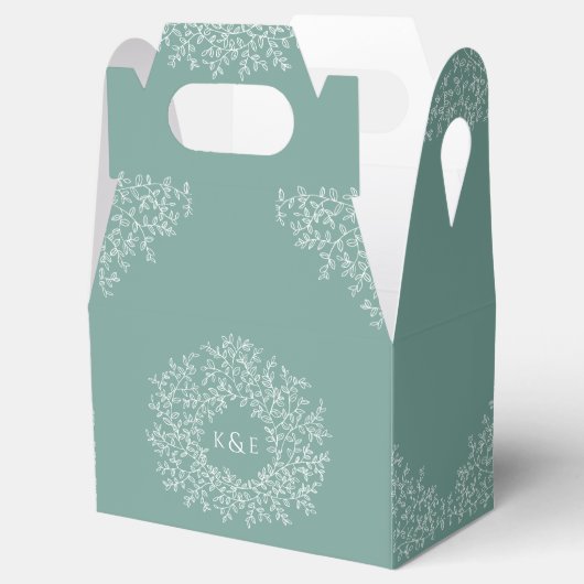 Groene hand getrokken blad monogram art cirkels bedankdoosjes (Geopend)