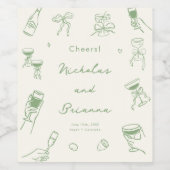 Groene Hand Getrokken bruiloft Wijn Etiket (Enkel label)