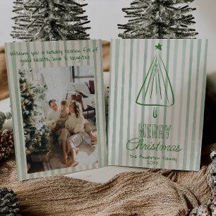 Groene Hand Getrokken Kerst Abstracte Boom Feestdagenkaart