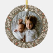 Groene Hand-getrokken Kerstmis dennenboom blad Fot Keramisch Ornament (Voorkant)