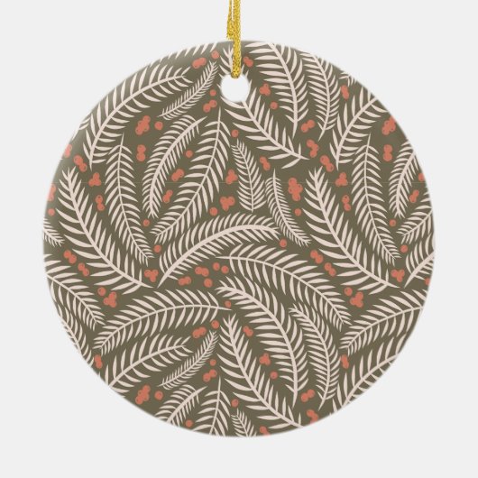 Groene Hand-getrokken Kerstmis dennenboom blad Fot Keramisch Ornament (Achterkant)