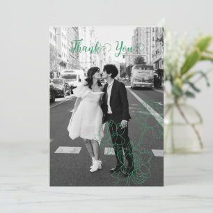 Groene Hand Getrokken Peony Bloemen Wedding Bedankkaart