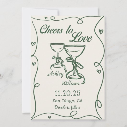 Groene Hand Getrokken Proost om de Uitnodiging van (Voorkant)